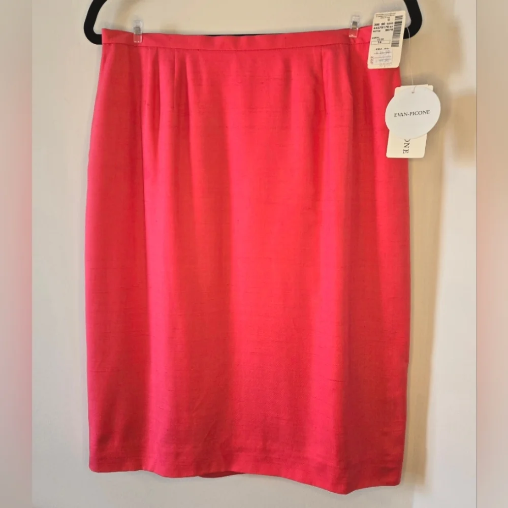 Vintage EVAN PICONE, 1970s Saks, Silk Pencil Skirt Original Tags, Coral, Sz 12